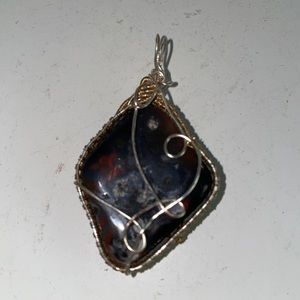 Vintage Wire Wrapped Gemstone Pendant 2x2”